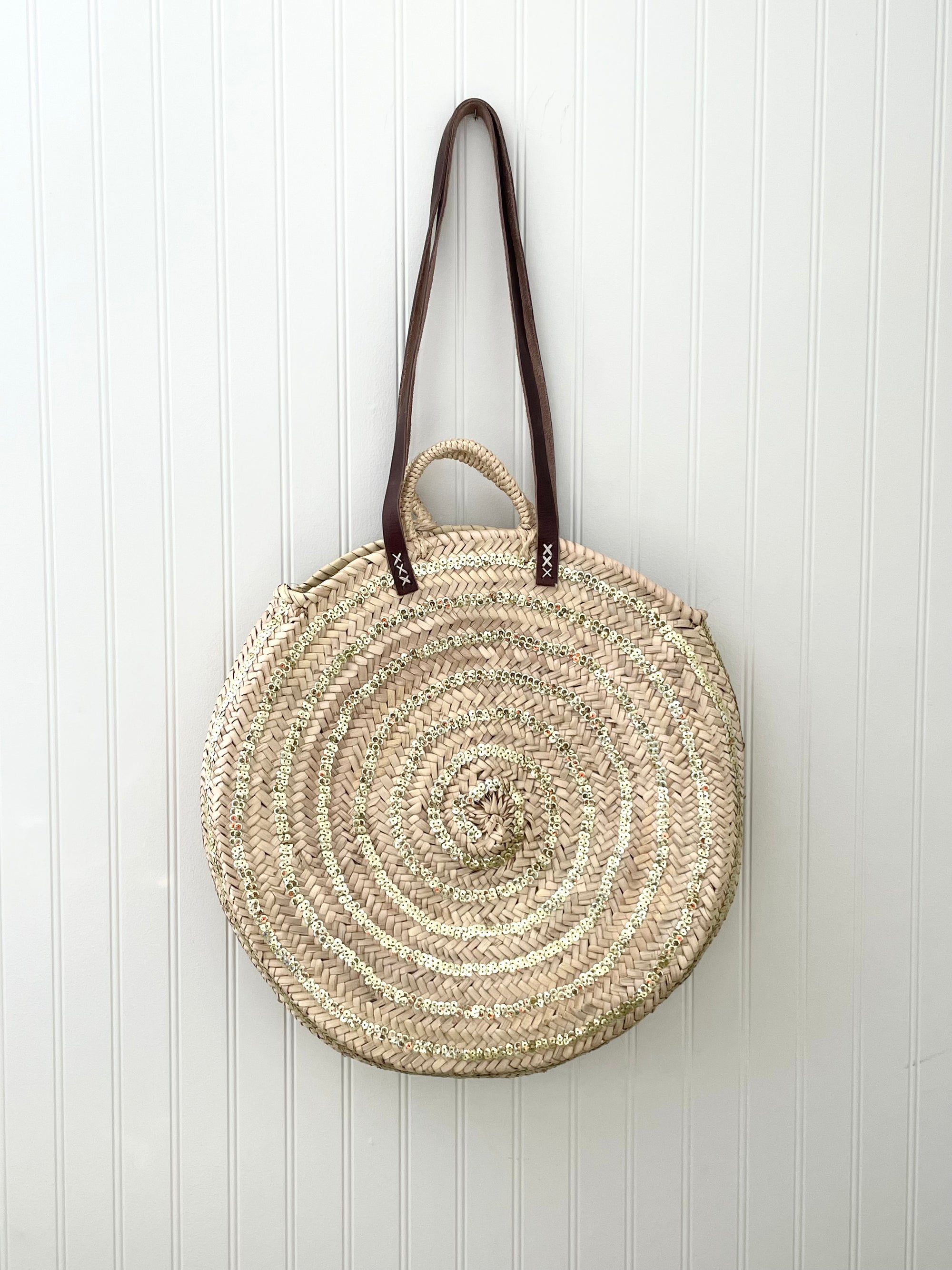 Round Sequin Straw Bag