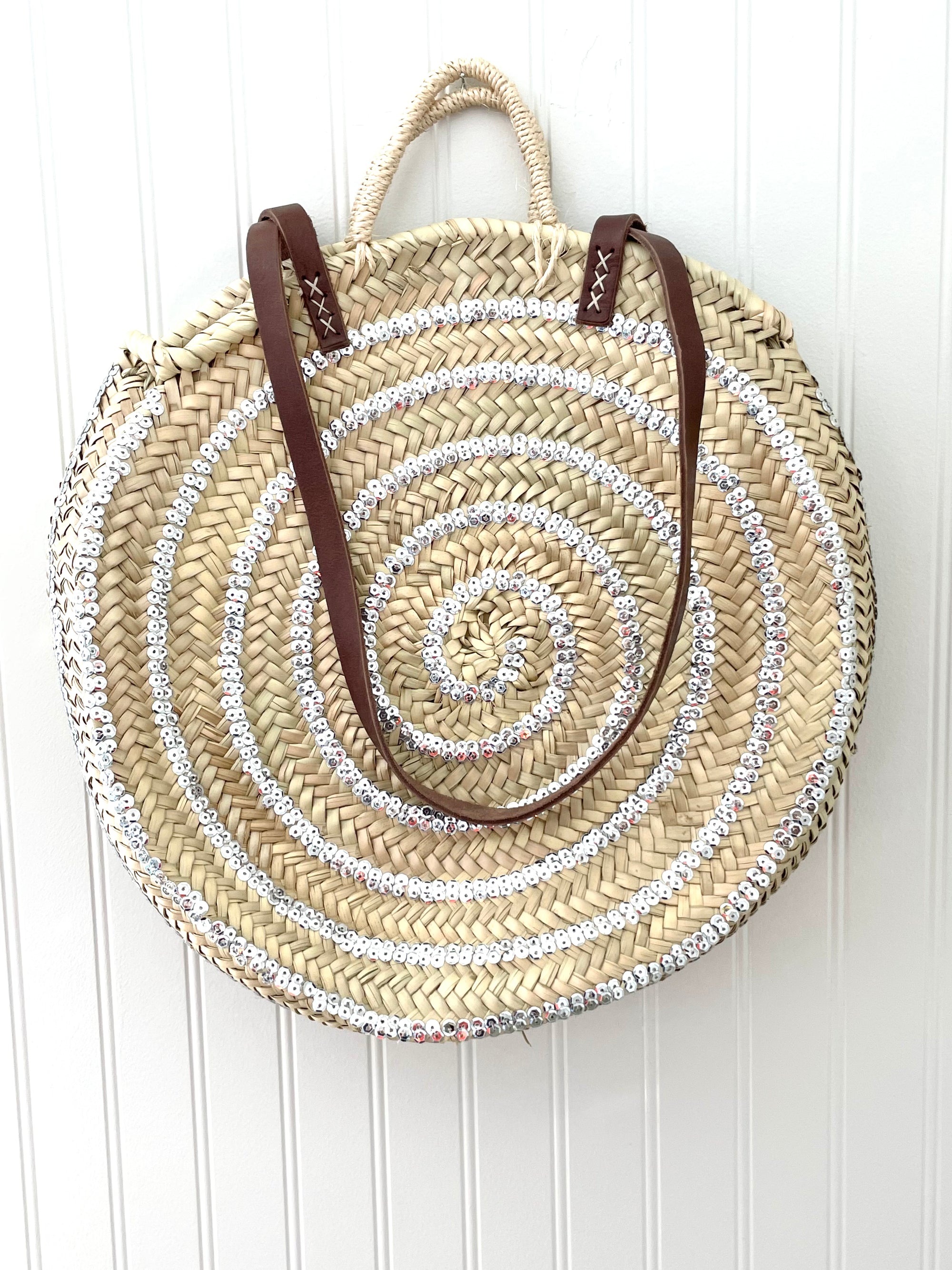 Round Sequin Straw Bag