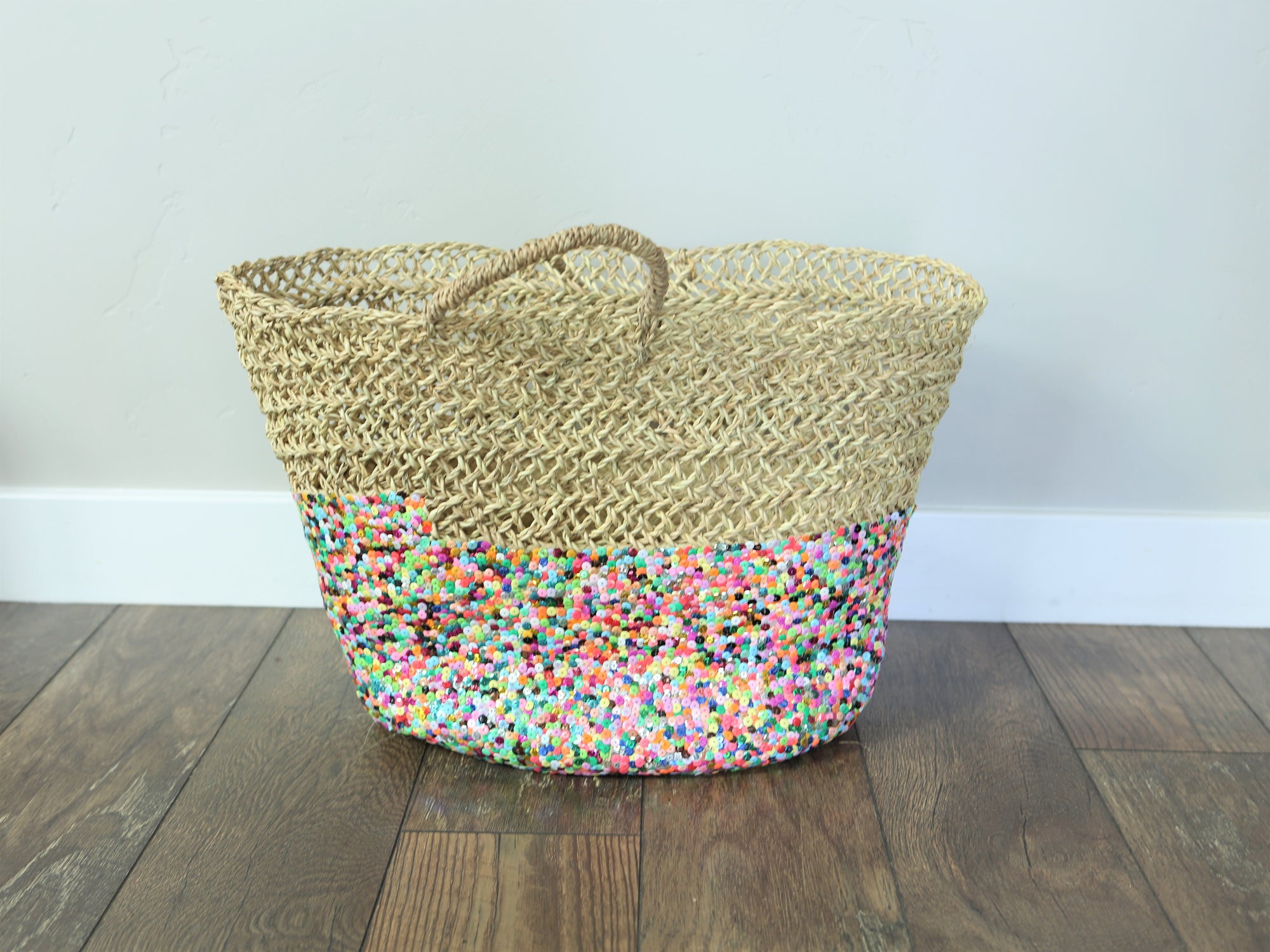 Sequin Straw Basket