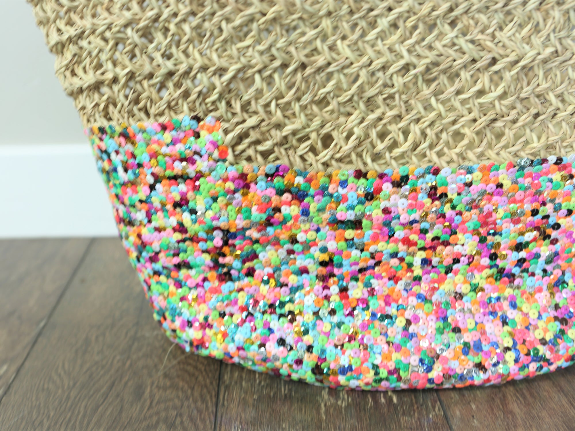 Sequin Straw Basket