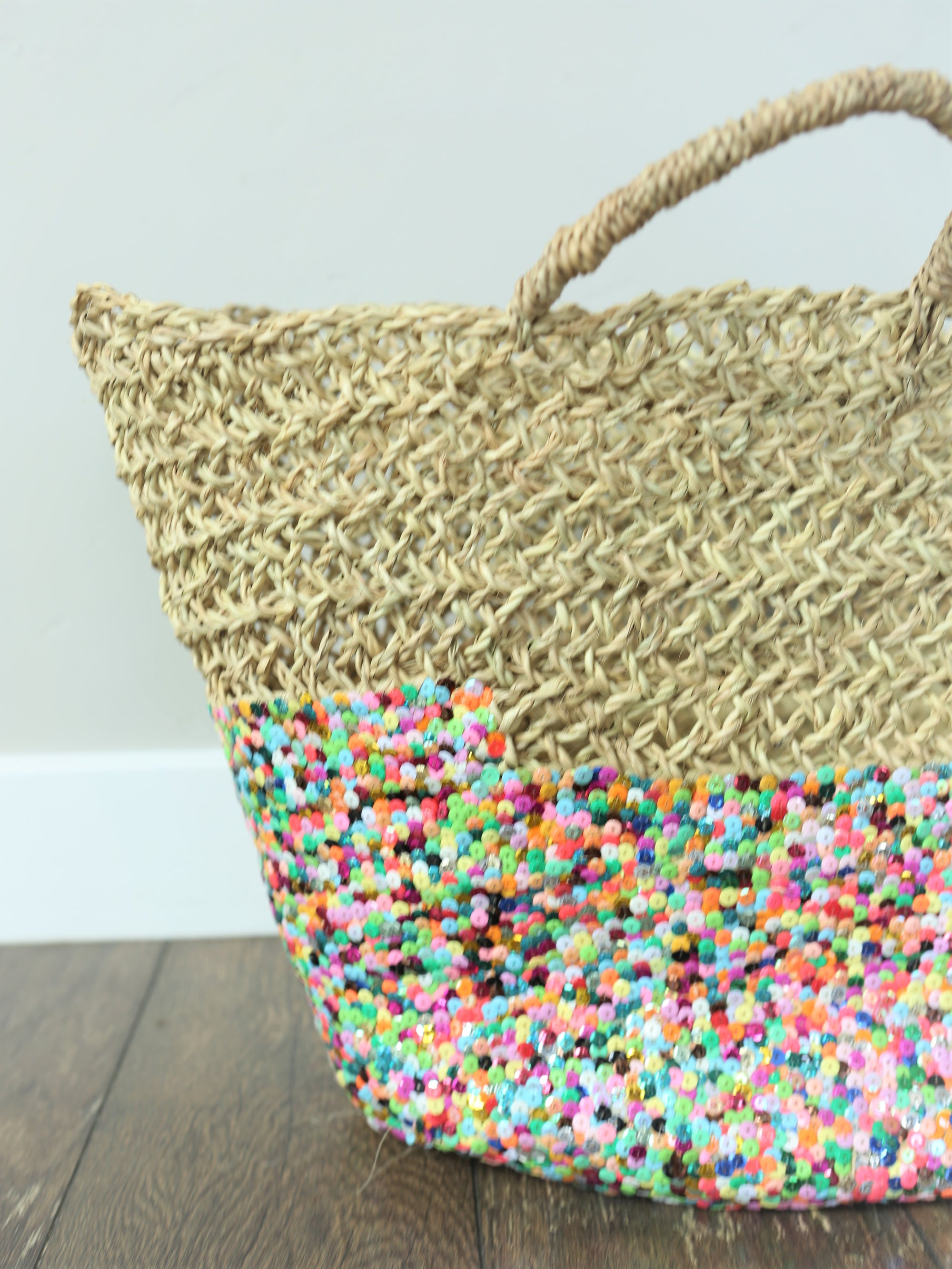 Sequin Straw Basket