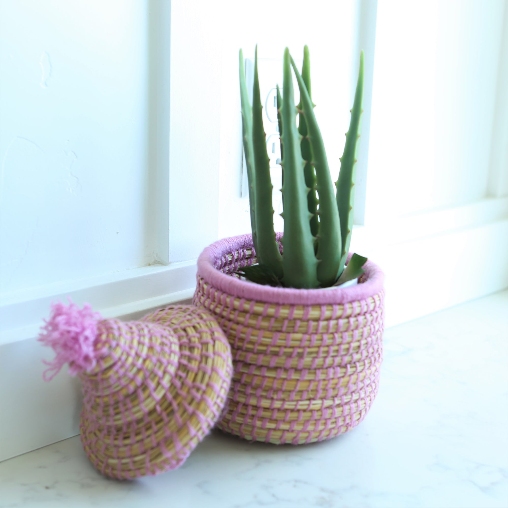 Pink and Purple Berber Basket with Lid